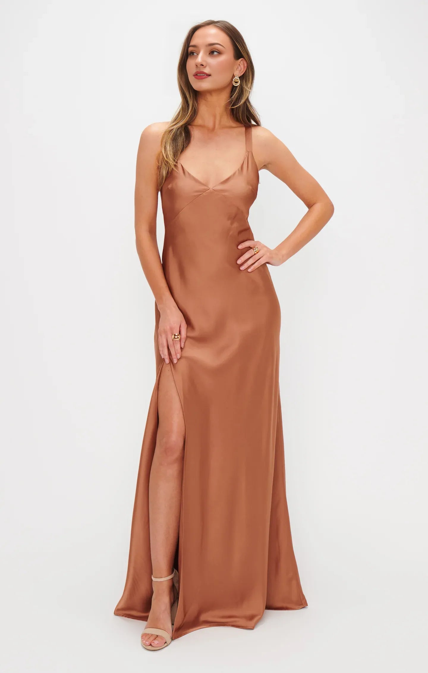 Dress V Neck Sage Sleeveless Maxi Dress Column Solid Color Backless Simple Prom Dress With Slit