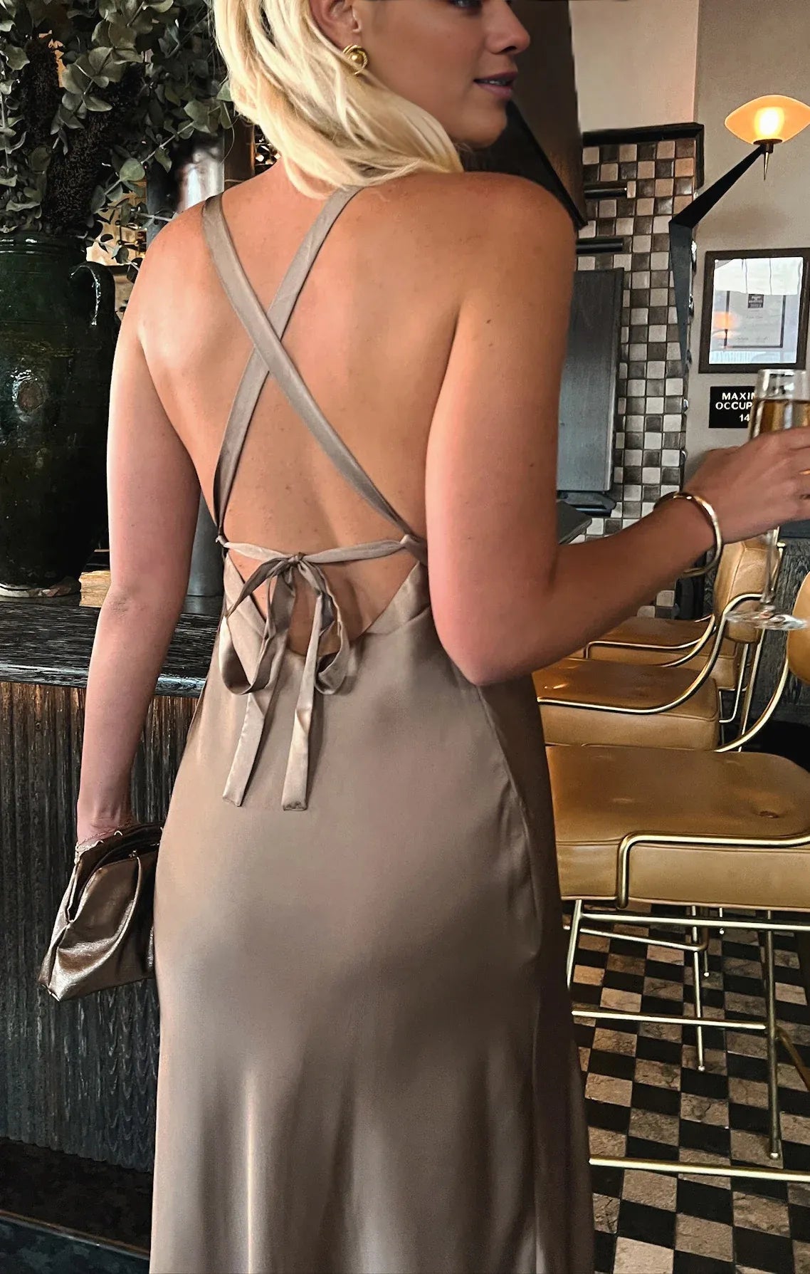 Dress V Neck Sage Sleeveless Maxi Dress Column Solid Color Backless Simple Prom Dress With Slit