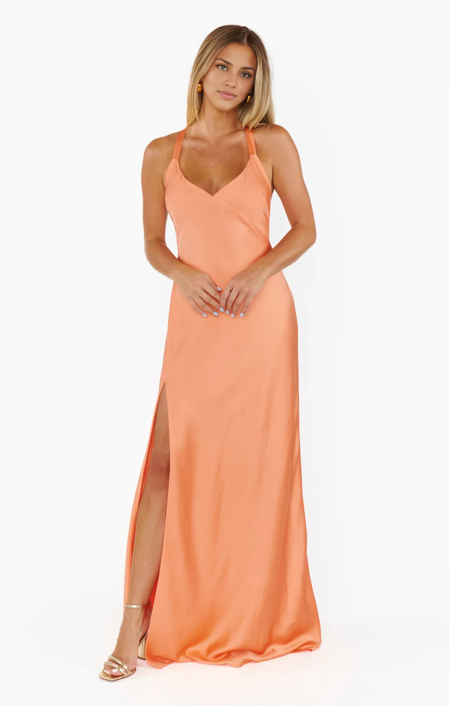 Dress V Neck Sage Sleeveless Maxi Dress Column Solid Color Backless Simple Prom Dress With Slit