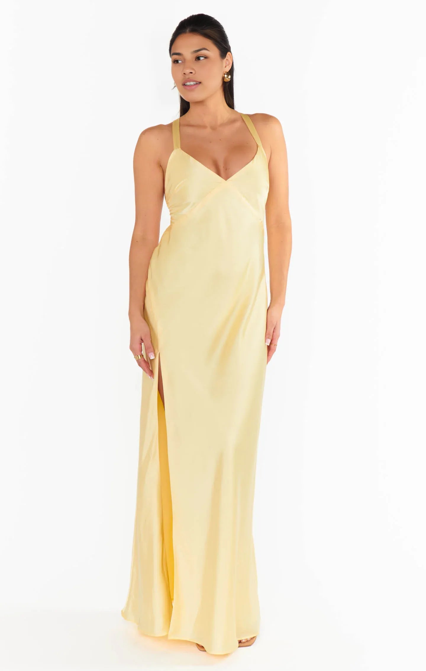 Dress V Neck Sage Sleeveless Maxi Dress Column Solid Color Backless Simple Prom Dress With Slit