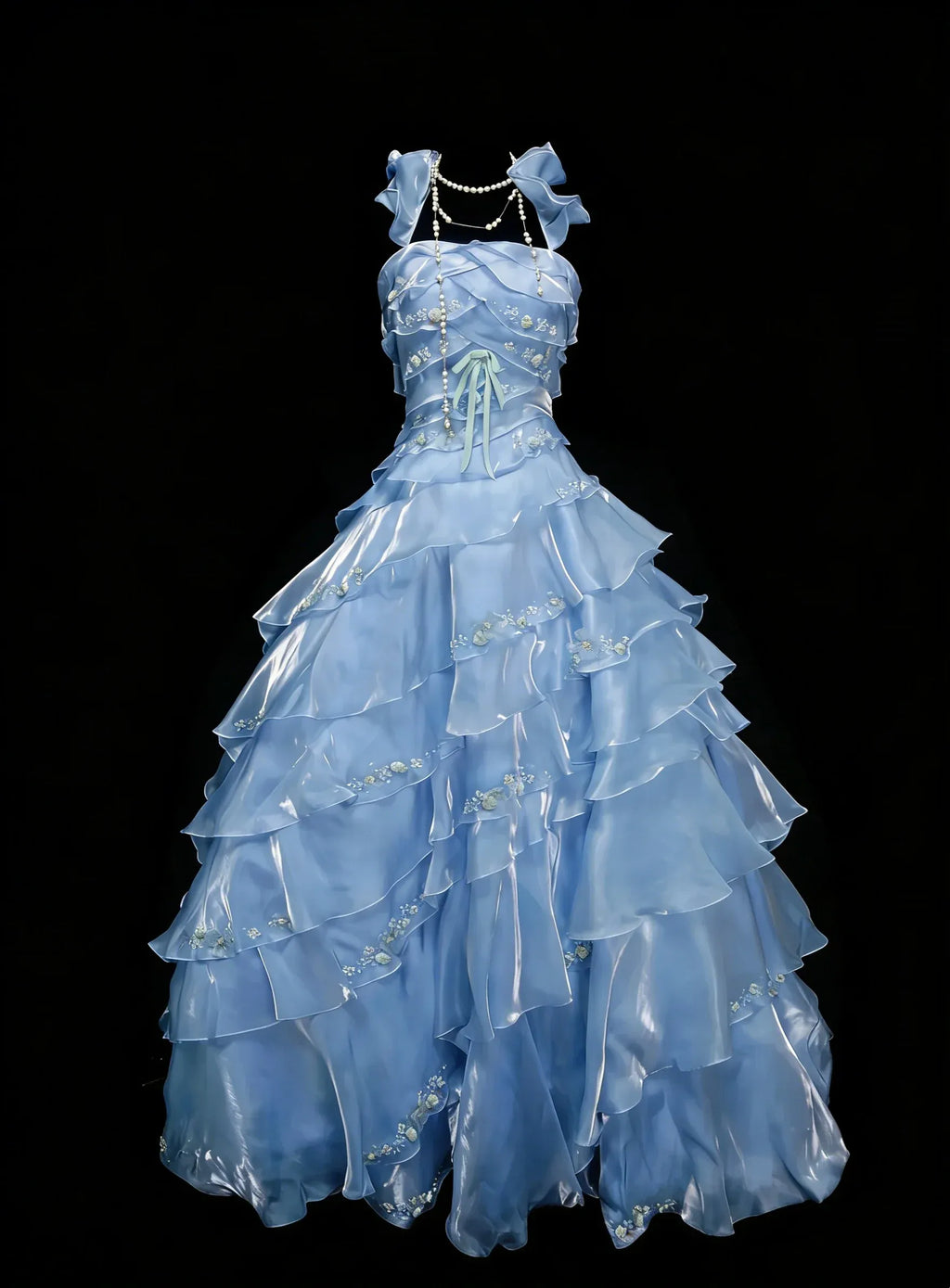 Whimsical A-Line Bow Strap Sleeveless Lace-Up Back Floor-Length Fairy Prom Dress