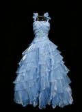 Whimsical A-Line Bow Strap Sleeveless Lace-Up Back Floor-Length Fairy Prom Dress