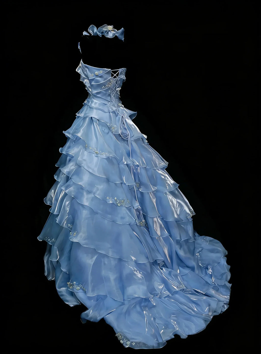 Whimsical A-Line Bow Strap Sleeveless Lace-Up Back Floor-Length Fairy Prom Dress