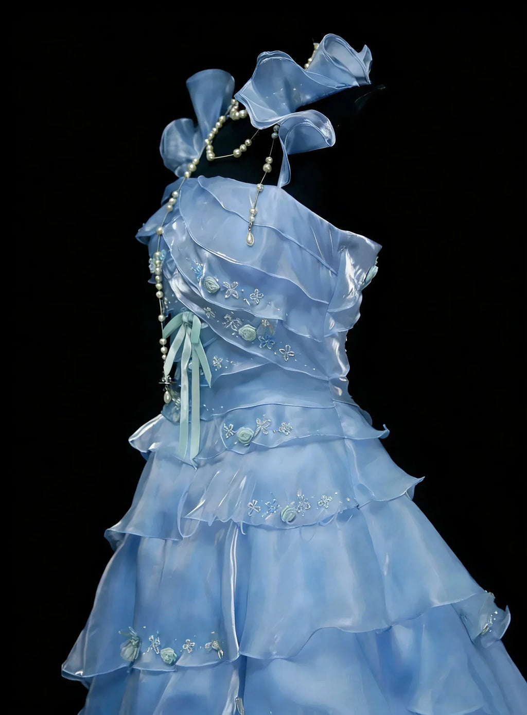 Whimsical A-Line Bow Strap Sleeveless Lace-Up Back Floor-Length Fairy Prom Dress