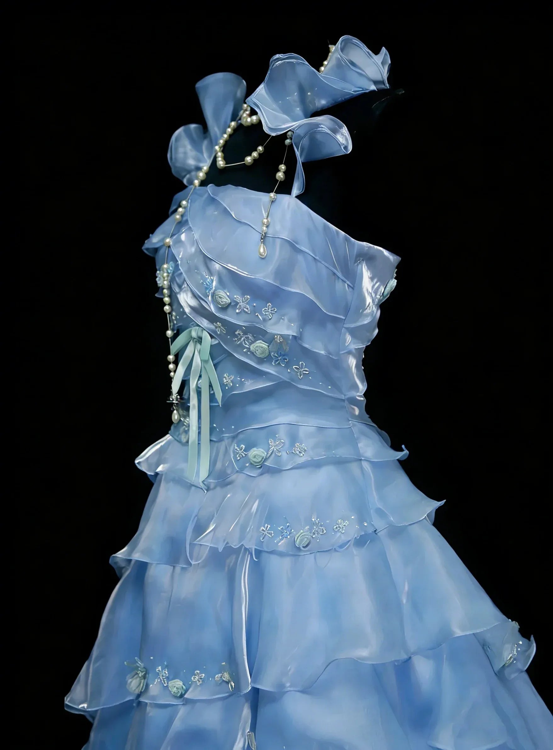 Whimsical A-Line Bow Strap Sleeveless Lace-Up Back Floor-Length Fairy Prom Dress