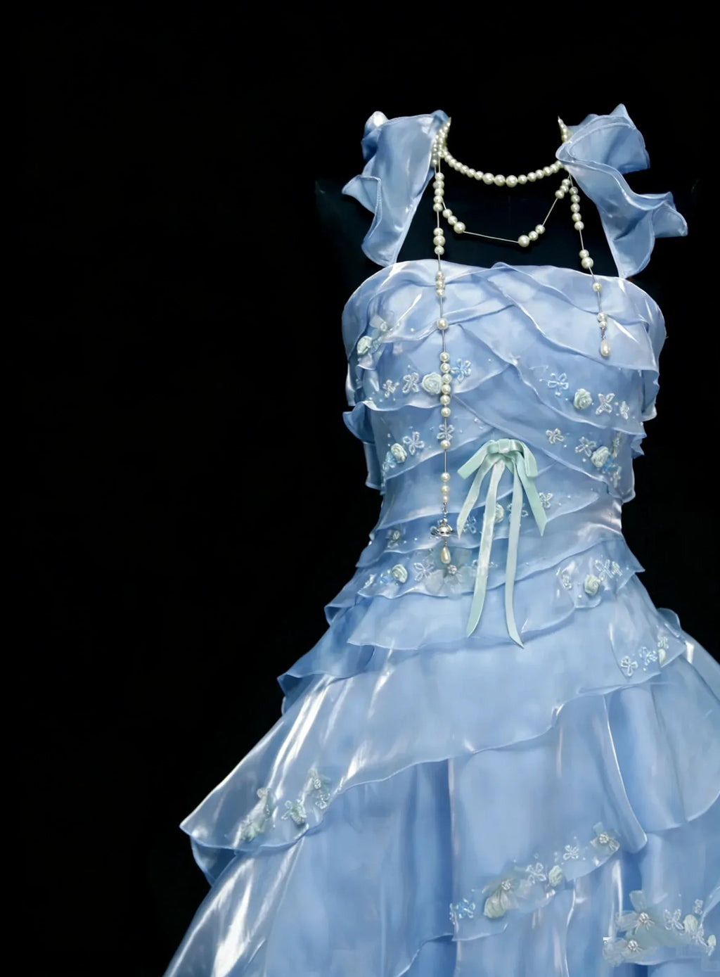 Whimsical A-Line Bow Strap Sleeveless Lace-Up Back Floor-Length Fairy Prom Dress