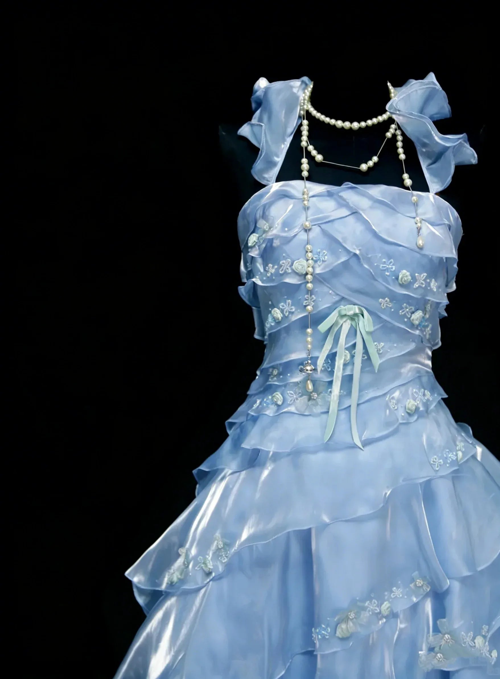 Whimsical A-Line Bow Strap Sleeveless Lace-Up Back Floor-Length Fairy Prom Dress