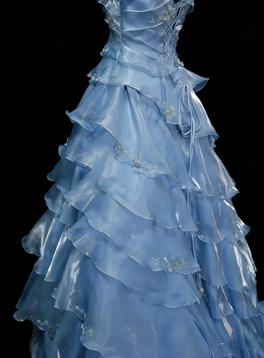 Whimsical A-Line Bow Strap Sleeveless Lace-Up Back Floor-Length Fairy Prom Dress