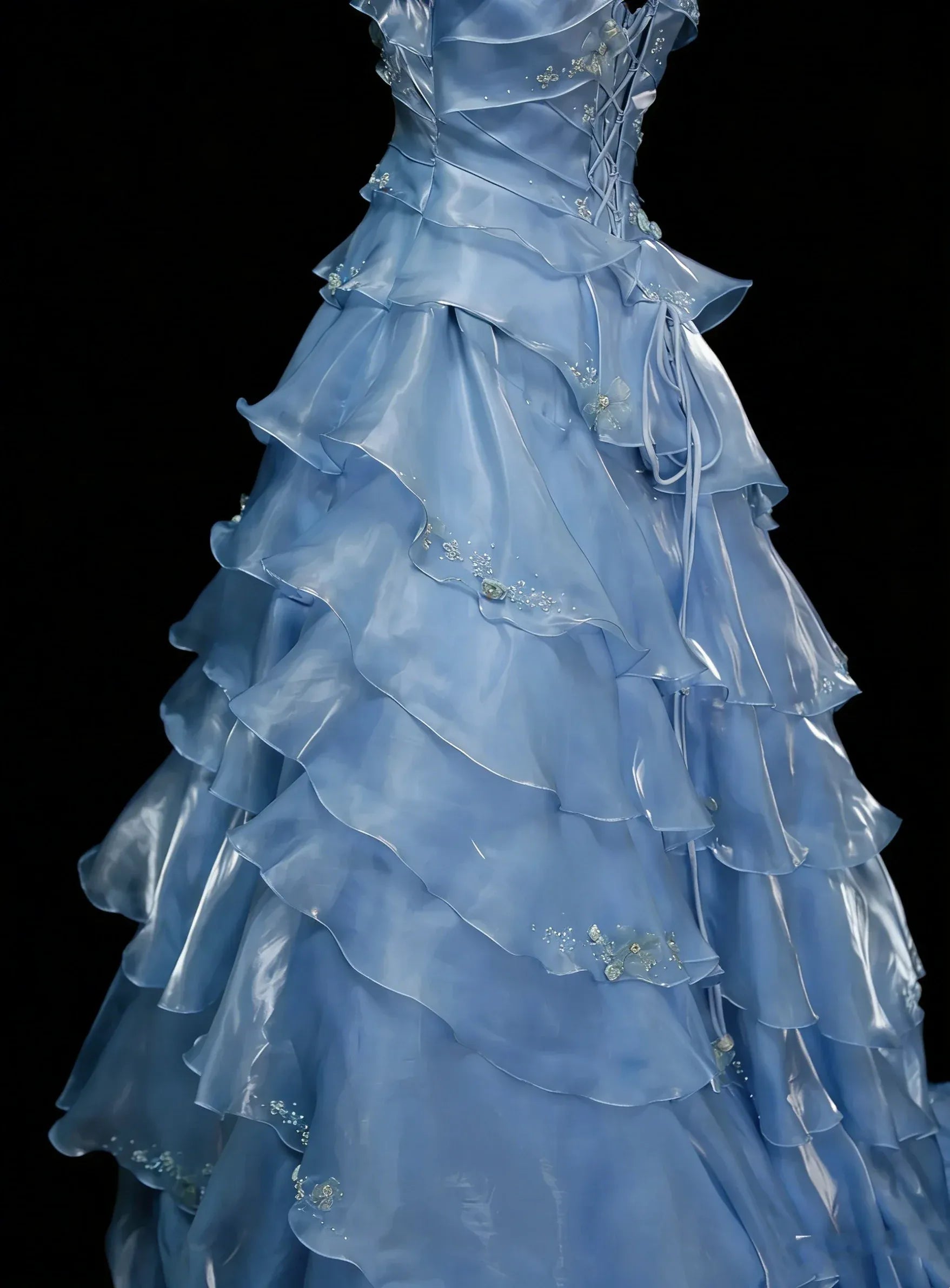 Whimsical A-Line Bow Strap Sleeveless Lace-Up Back Floor-Length Fairy Prom Dress