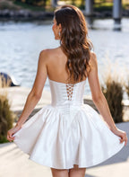 White Whimsical A-Line Strapless Sweetheart Corset Lace-Up Back Mini Homecoming Dress