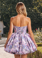 Whimsical A-Line Strapless Sweetheart Floral Jacquard Corset Bubble Mini Homecoming Dress