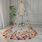 Whimsical Floral Applique Cathedral Wedding Veil