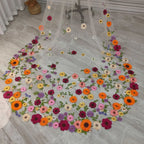 Whimsical Floral Applique Cathedral Wedding Veil