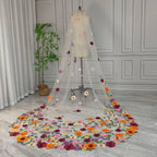Whimsical Floral Applique Cathedral Wedding Veil