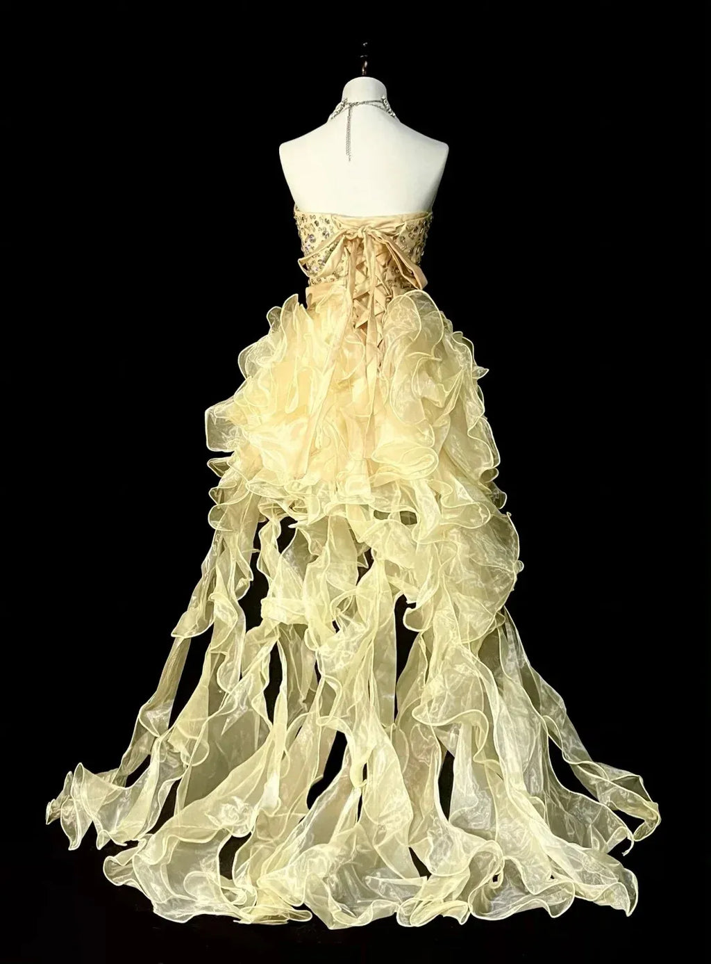 Whimsical High-Low Strapless Sweetheart Sleeveless Lace-Up Back Party Gown