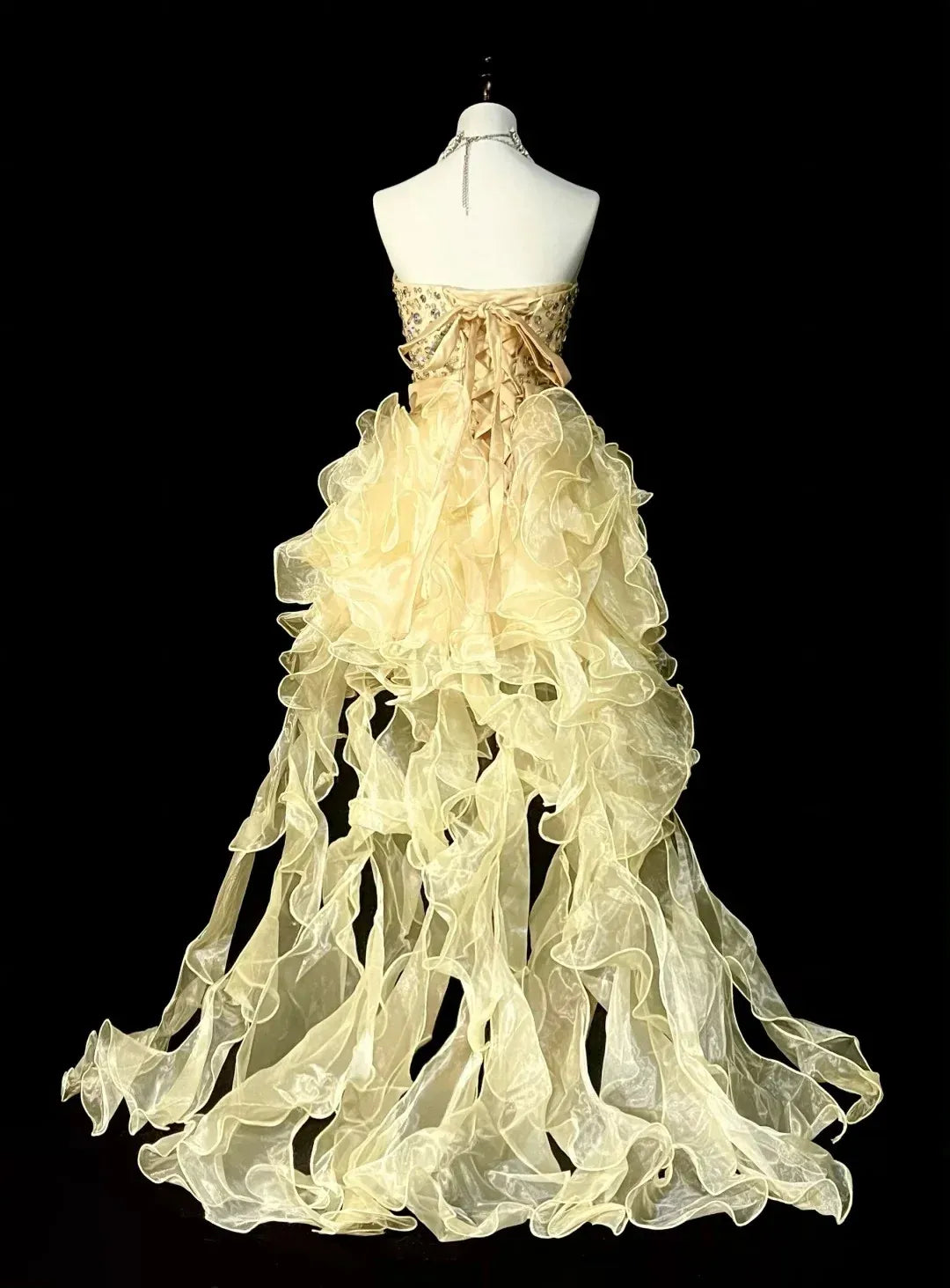 Whimsical High-Low Strapless Sweetheart Sleeveless Lace-Up Back Party Gown
