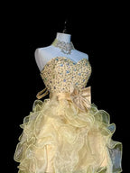 Whimsical High-Low Strapless Sweetheart Sleeveless Lace-Up Back Party Gown