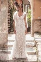 Whimsical Trumpet Sweetheart Neckline Bow Strap Open Back Floor Length Wedding Dress
