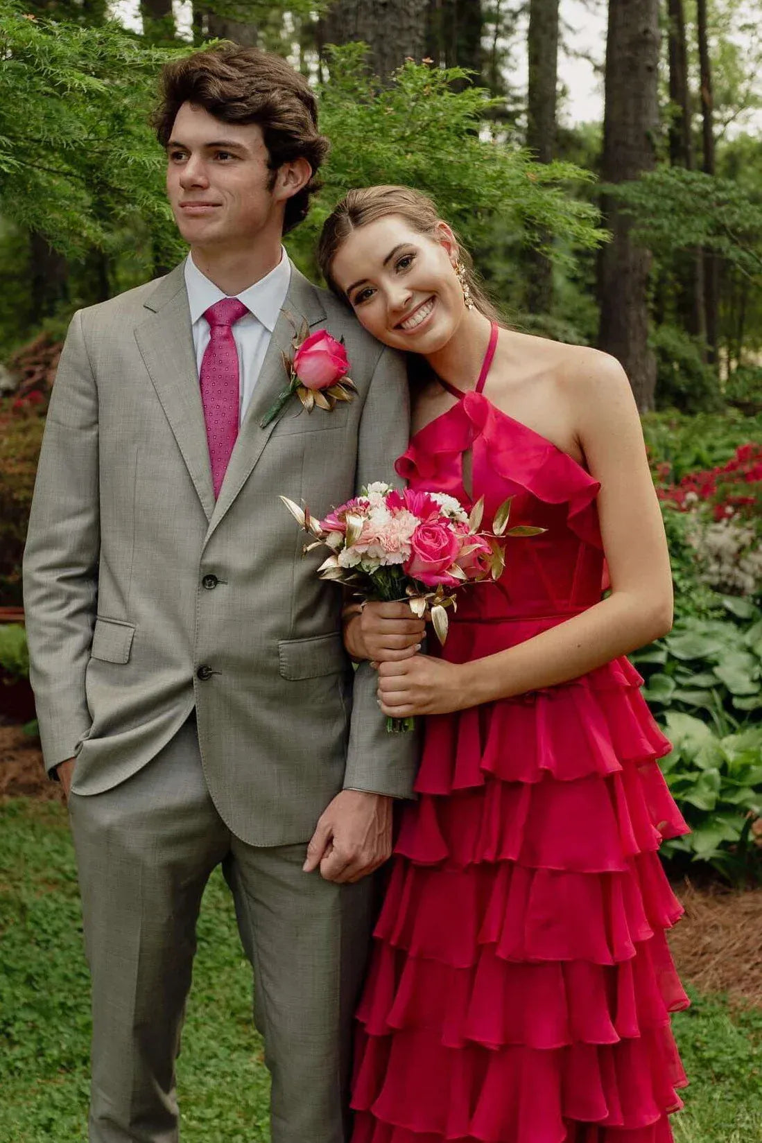 Wonderful Halter Sleeveless Empire A-Line Tiered Long Prom Dress