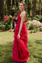 Wonderful Halter Sleeveless Empire A-Line Tiered Long Prom Dress