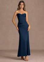 Wrap Bodice Strapless Mermaid Satin Open Back Floor Length Hot sale Prom Dress