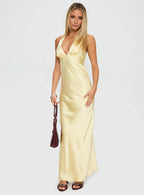 Yellow Halter Neck Backless Maxi Dress Cute Affordable Prom Dresses
