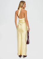 Yellow Halter Neck Backless Maxi Dress Cute Affordable Prom Dresses