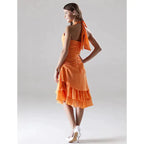 A-Line Bridesmaid Dress Halter Neck / V Neck Sleeveless Open Back Asymmetrical / Knee Length Chiffon with Side Draping - luodilan