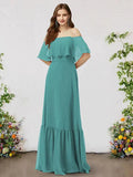 A-Line Bridesmaid Dress Off Shoulder Sleeveless Elegant Floor Length Chiffon with Ruffles - luodilan