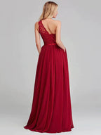 A-Line Bridesmaid Dress One Shoulder Sleeveless Elegant Long Length Chiffon / Lace with Sash / Ribbon - luodilan