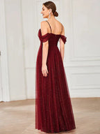 A-Line Bridesmaid Dress Spaghetti Strap / Off Shoulder Short Sleeve Elegant Floor Length Tulle with Draping / Ruching / Solid Color - luolandi