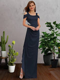 A-Line Bridesmaid Dress Spaghetti Strap / Scoop Neck Sleeveless Elegant Floor Length Chiffon with Crystals / Split Front - luodilan