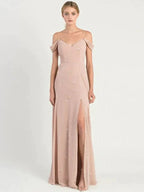 A-Line Bridesmaid Dress Spaghetti Strap Short Sleeve Open Back Sweep / Brush Train Chiffon with Pattern / Print / Split Front - luodilan