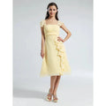 A-Line Bridesmaid Dress Straps Short Sleeve Elegant Knee Length Chiffon with Ruffles / Draping - luolandi