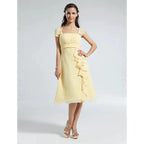 A-Line Bridesmaid Dress Straps Short Sleeve Elegant Knee Length Chiffon with Ruffles / Draping - luolandi