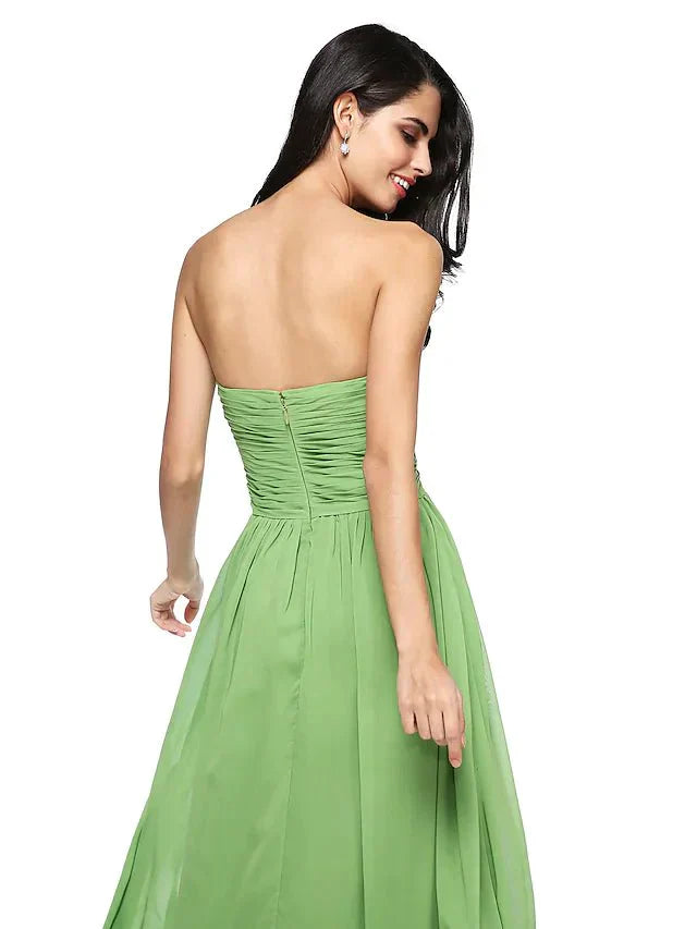 A-Line Bridesmaid Dress Sweetheart Neckline Sleeveless Open Back Floor Length Chiffon with Criss Cross / Ruched - luodilan