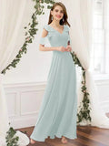 A-Line Bridesmaid Dress V Neck Sleeveless Elegant Floor Length Chiffon with Pleats / Ruffles - luodilan