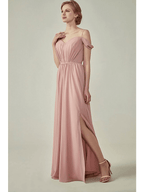 A-Line Spaghetti Strap Floor Length Chiffon Bridesmaid Dress with Sash / Ribbon / Ruching - luolandi
