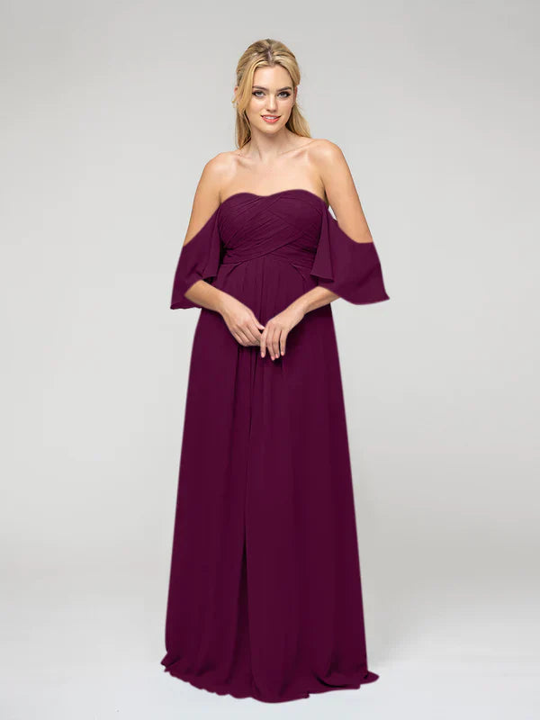 Bridesmaid Dresses Sweetheart Chiffon Flutter Sleeve Pleated Bodice For Bridesmaids Wedding Gown