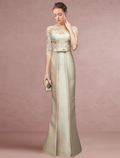 Mother of the Bride Dress Wedding Guest Party Elegant Floor Length Satin Lace Half Sleeve with Bow(s) Ruching