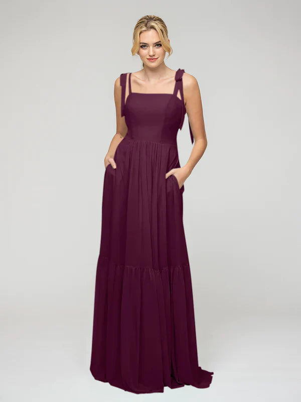 Bridesmaid Dresses Open Back Chiffon Tiered Smock Tied Strap Design For Bridesmaids