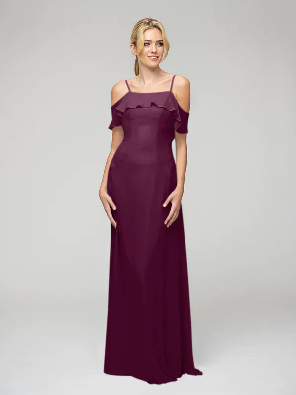 Bridesmaid Dress Open Back Chiffon Cold Shoulder Ruffles Elegant Wedding Gown For Bridesmaids