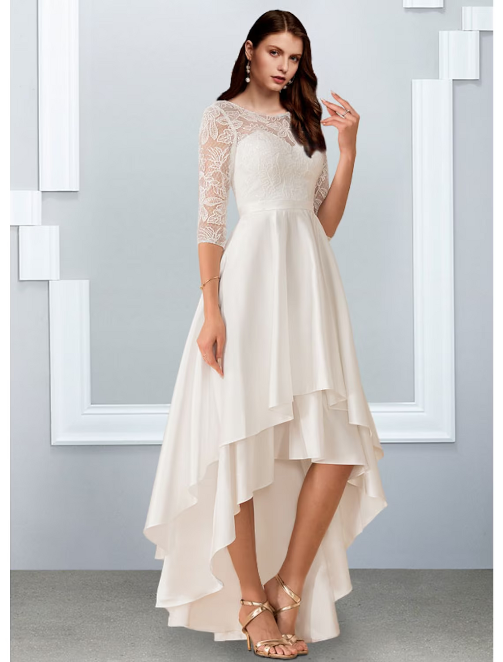 Bachelorette Party Little White Dresses Wedding Dresses Asymmetrical A-Line Half Sleeve Chiffon With Cascading Ruffles