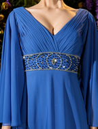 A-Line Mother of the Bride Dress Vintage Inspired V Neck Floor Length Chiffon Long Sleeve with Crystals Beading Side Draping