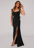 Alluring Bridesmaid Dress with Ruffled Straps, Lace-Up Back and Side Slit