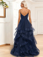 A-Line Evening Gown Elegant Dress Formal Wedding Guest Sweep / Brush Train Sleeveless Spaghetti Strap Organza with Ruched Ruffles Slit