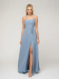 Bridesmaid Dresses A Line Chiffon With Belt Slit Scoop Neckline Elegant For Bridesmaids