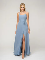 Bridesmaid Dresses A Line Chiffon With Belt Slit Scoop Neckline Elegant For Bridesmaids