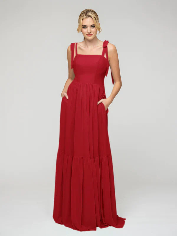 Bridesmaid Dresses Open Back Chiffon Tiered Smock Tied Strap Design For Bridesmaids