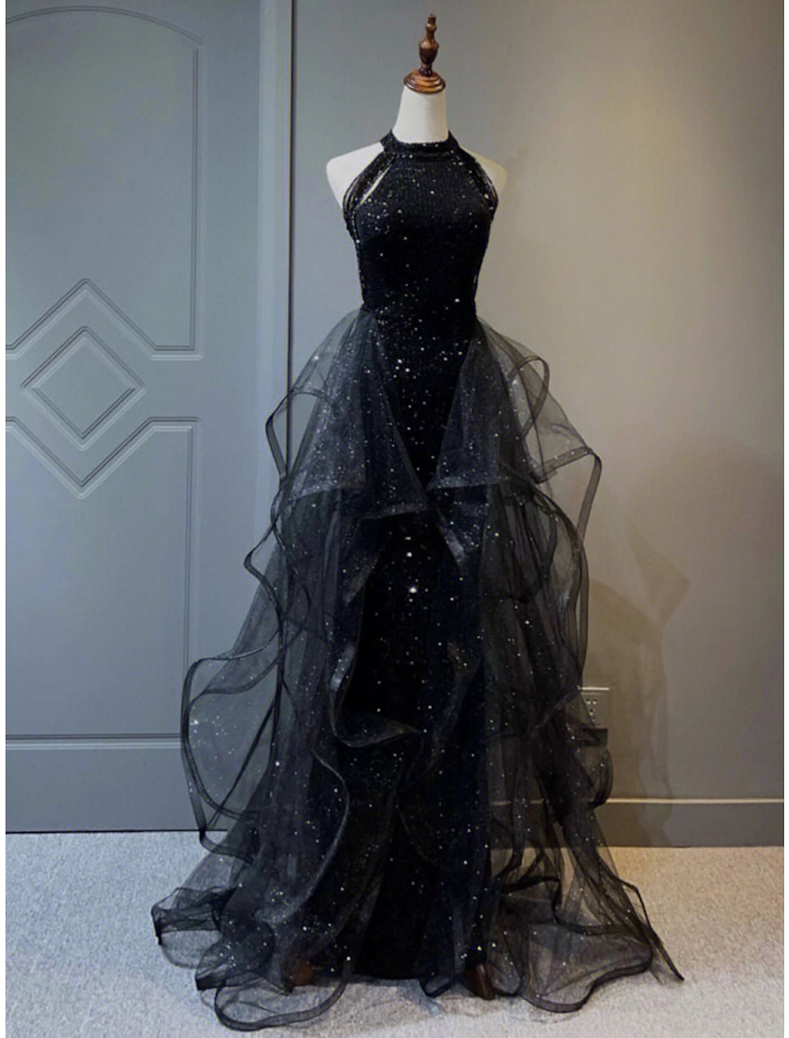 A-Line Prom Dresses Wedding Party Sleeveless y Sequined with Ruffles